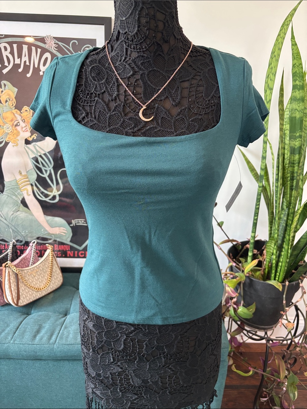 Soft Stretch Banana Republic Factory Teal Square Neck Short Sleeve Top